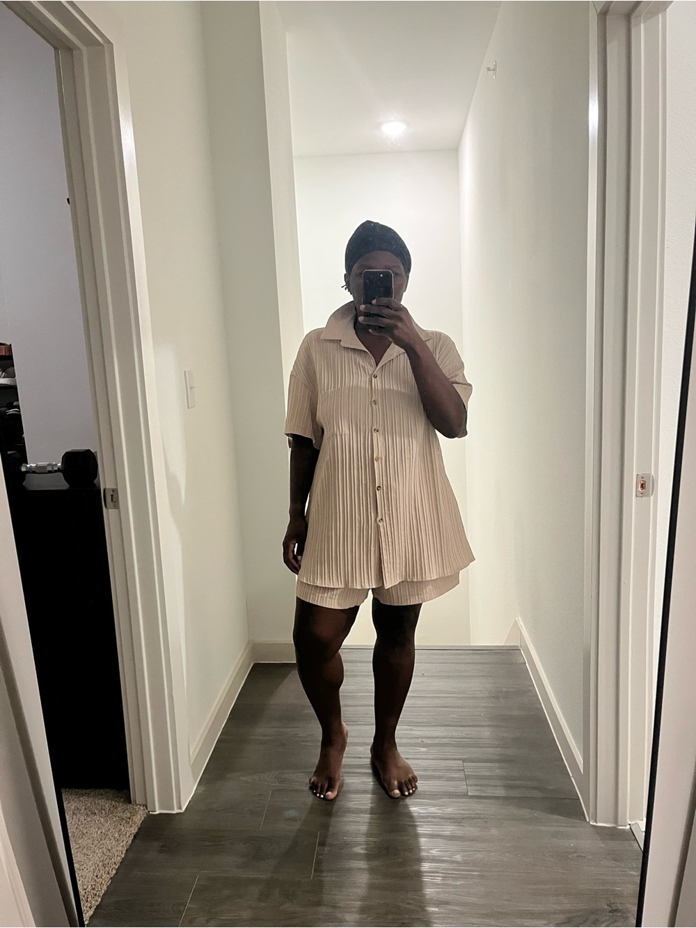 SHEIN Beige Pleated Button-Up Short Set